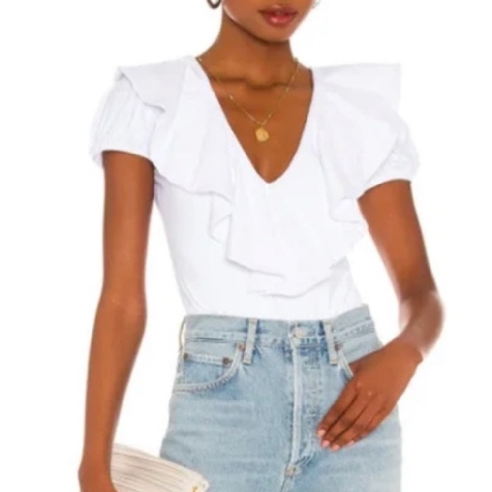 Susana Monaco puff sleeve ruffled v neck top